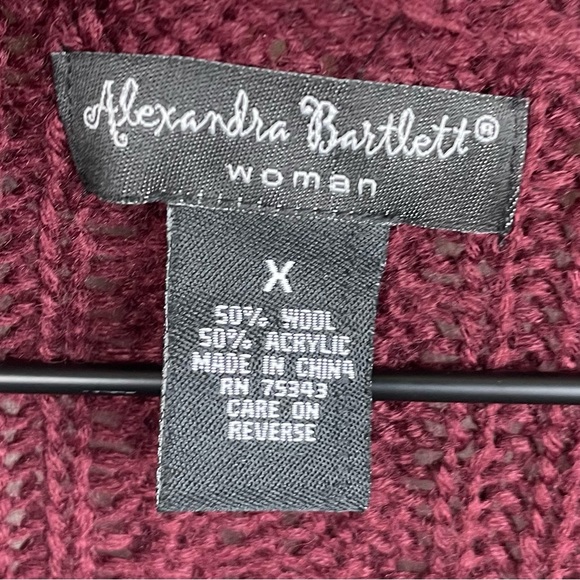 Alexandra Bartlett Burgundy Maroon Chunky Knit Sweater Wool Pom Pom Cardigan X - Picture 5 of 5